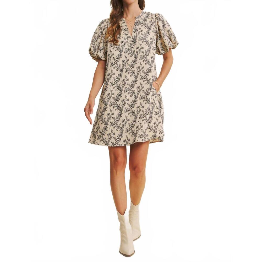 NEW IN FEBRUARY cream mini a-line dress with black floral details - 'savannah dr